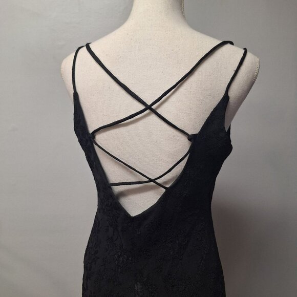 Steppin Out Dress Black Lace Strappy Back Slip Women Size 13 14 USA Short Formal - Picture 3 of 12